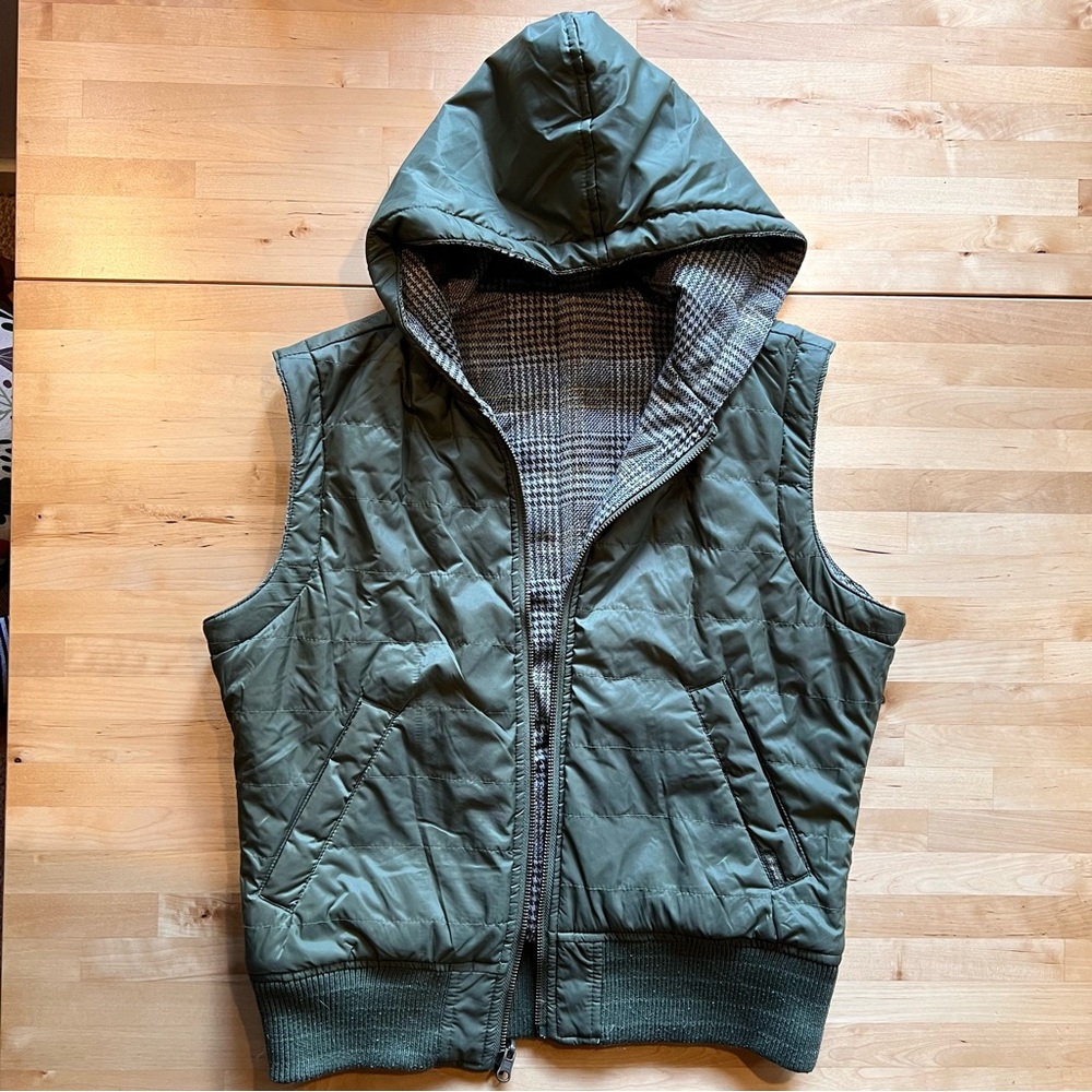 Prana reversible Puffer Vest Dark Green/Plaid Small